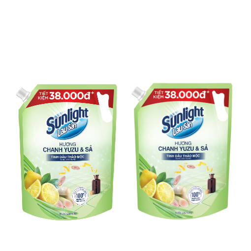 Nước lau sàn sunlight hương chanh yuzu & xả túi 3.4kg