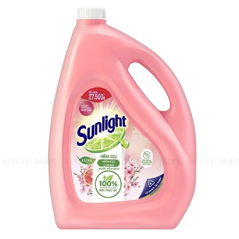 Nước rửa chén Sunlight cao cấp mềm dịu (hồng) can 3.6l